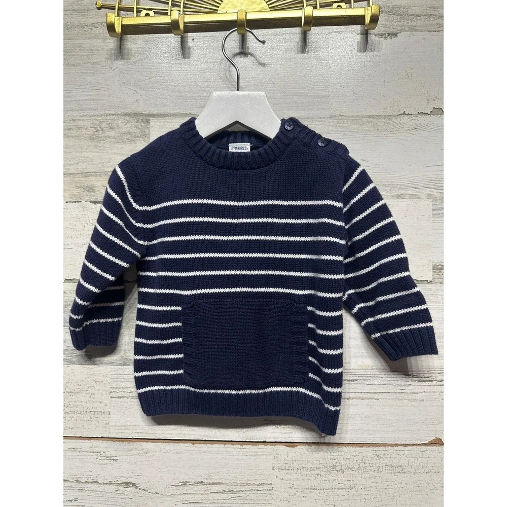 Vintage Gymboree Striped Sweater Boys 12-18 Months Navy Blue Nautical Knit EUC